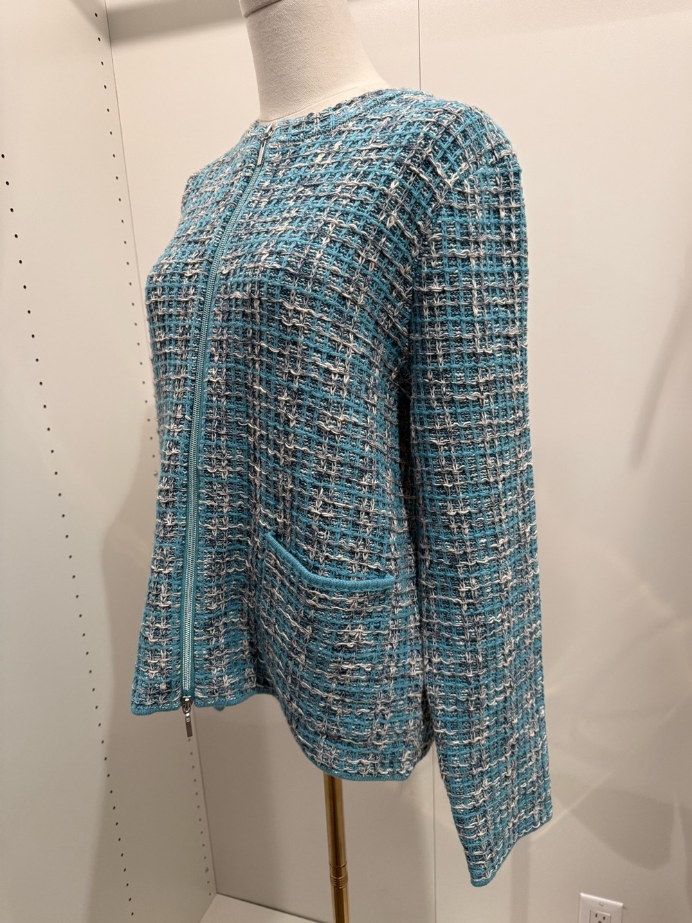 Women's Teal Bouclé Zip-Front Blazer Jacket by Olsen